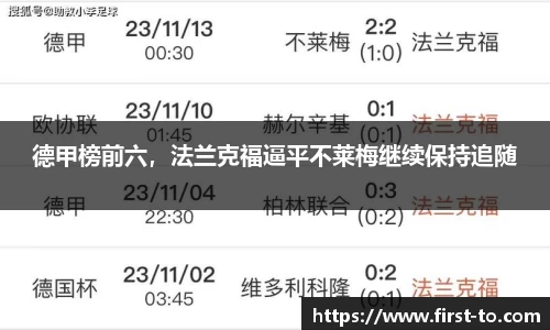 德甲榜前六，法兰克福逼平不莱梅继续保持追随